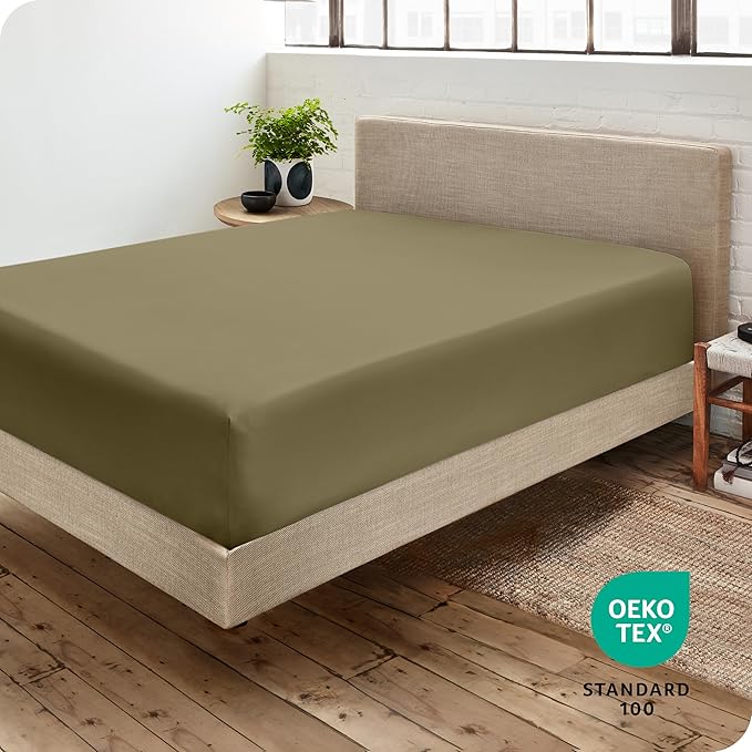 Bare Home Fitted Bottom Sheet Twin Extra Long - Premium 1800 Microfiber - Ultra-Soft Wrinkle Free - Deep Pocket - Twin XL Fitted Sheet (Twin XL, Olive)