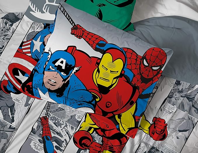 Jay Franco Marvel Avengers Comic Cool 5 Piece Twin Bed Set - Includes Comforter & Sheet Set - Bedding Features Captain America, Spiderman, Iron Man, Hulk, & Thor - Super Soft
