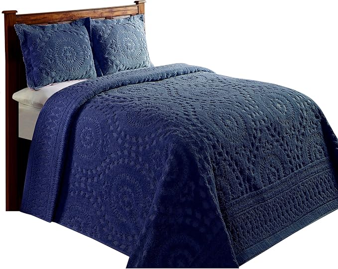 Better Trends 1 Piece Chenille Bedspread King Size 100% Cotton Chenille Bedding Lightweight Medallion Pattern Bedroom Decor Rio Collection
