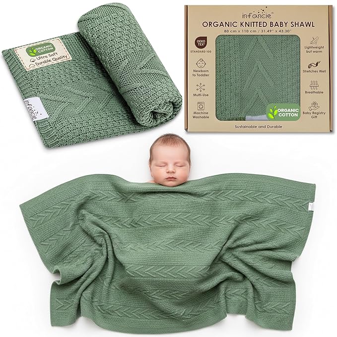 Organic Cotton Knit Baby Blanket 31.5 X 43.3 Inches Soft Knitted and Breathable Baby Blanket for Boys and Girls Perfect Swaddle Baby Blankets for Boys & Girls, Infants Toddlers All Seasons