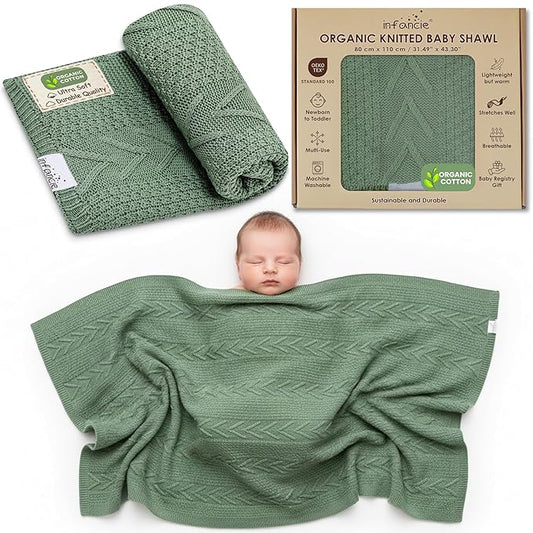 Organic Cotton Knit Baby Blanket 31.5 X 43.3 Inches Soft Knitted and Breathable Baby Blanket for Boys and Girls Perfect Swaddle Baby Blankets for Boys & Girls, Infants Toddlers All Seasons