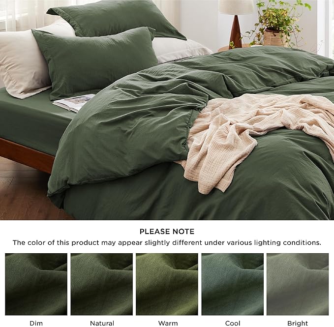 Bedsure Duvet Cover Full Size with Fitted Sheet - 4 Pieces Prewashed Cotton-Like Polyester Extra Soft Bedding Set, Includes 1 Duvet Cover 80x90 Inches, 2 Pillow Shams, 1 Fitted Sheet, Olive Green