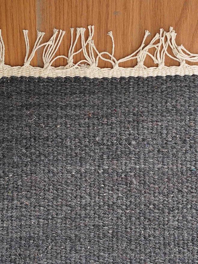 Rugsotic Carpets Hand Woven Flat Weave Kilim Wool ECO-Friendly Area Rugs - 9'x12', Rectangle Shape, Charcoal Color, Solid Plain Design, Low Pile Handmade Rugs for Living Room, Bed Room (D00111)