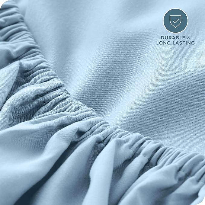 Bare Home Fitted Bottom Sheet King - Premium 1800 Microfiber - Ultra-Soft Wrinkle Free - Deep Pocket - Fitted Sheet (King, Light Blue)