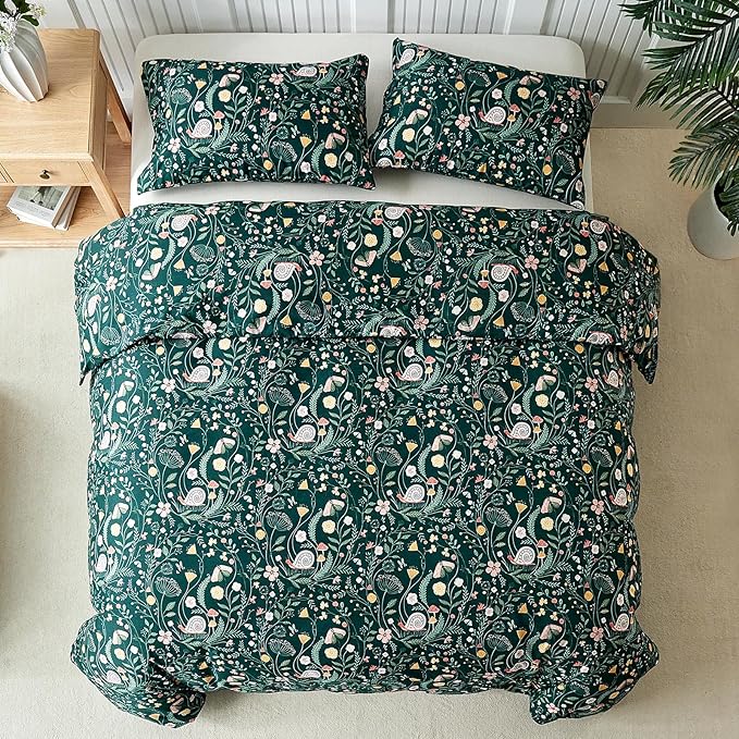 Lekesky King Size Reversible Duvet Cover, Duvet Cover King Size 3 Piece Insect World Microfiber Botanical Bedding Set with Zipper Closure 8 Corner Ties