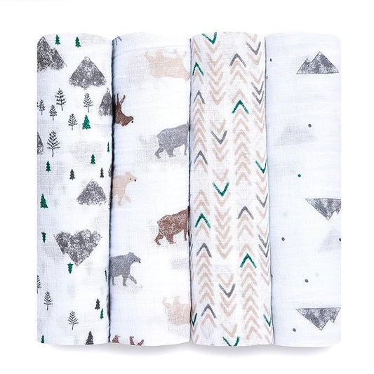 aden + anais Essentials Swaddle Blanket, Muslin Blankets for Girls & Boys, Baby Receiving Swaddles, Newborn Gifts, Infant Shower Items, Toddler Gift, Wearable Swaddling Set, 4 Pack, Bear Necessities