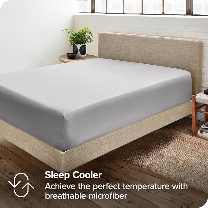 Bare Home 2-Pack Fitted Bottom Sheets Queen - Premium 1800 Ultra-Soft Wrinkle Resistant Microfiber - Deep Pocket (Queen, Light Grey)