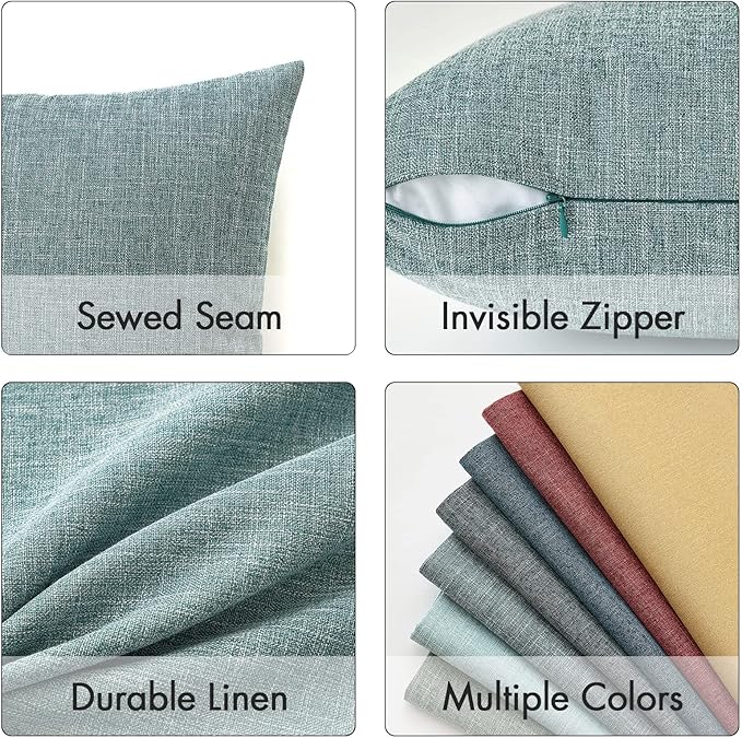 MIULEE Pack of 2 Decorative Linen Burlap Coastal Pillow Covers Farmhouse Boho Accent Pillowcases for Sofa Car Couch Bedroom Living Room Decor 12x20 Inch Teal