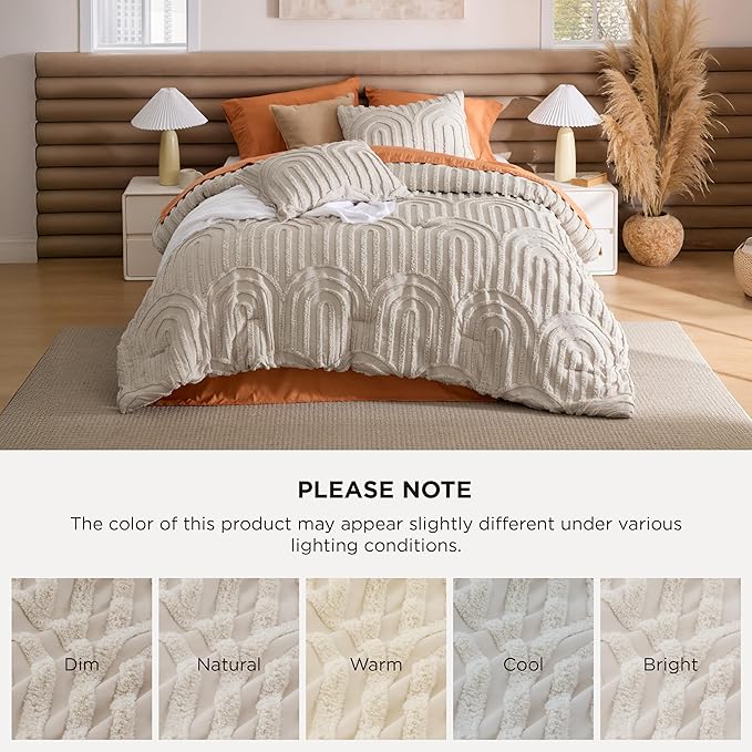 Bedsure Boho Tufted Beige California King Comforter, GentleSoft™ 3 Pieces Boho Farmhouse Decor Bedding, Arch Shabby Chic Bedding for All Seasons, 1 Bed Comforter, 2 Pillow Shams, 104x96 Inches