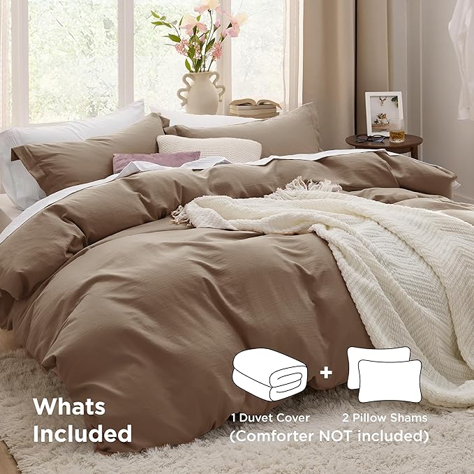 Bedsure Deep Khaki Duvet Cover King Size - 3 Pieces Prewashed Cotton-Like Extra Soft Bedding Set, Includes 1 Duvet Cover 104x90 Inches with Zipper Closure & 2 Pillow Shams, Comforter Not Included