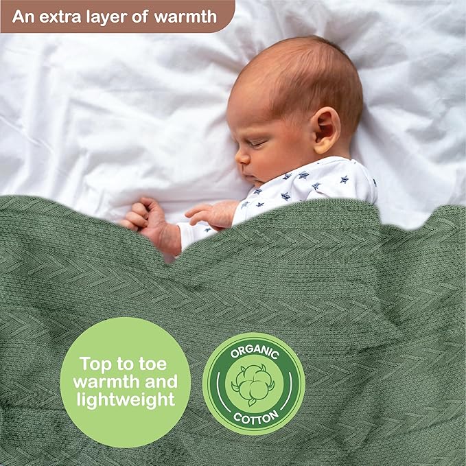 Organic Cotton Knit Baby Blanket 31.5 X 43.3 Inches Soft Knitted and Breathable Baby Blanket for Boys and Girls Perfect Swaddle Baby Blankets for Boys & Girls, Infants Toddlers All Seasons