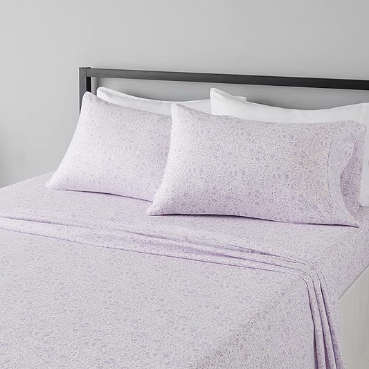 Amazon Basics Lightweight Super Soft Easy Care Microfiber Bed Sheet Set with 14" Deep Pockets - Full, Lavender Paisley
