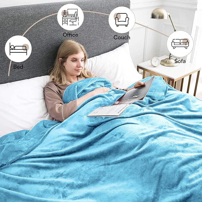 MOONLIGHT20015 Fleece Blankets Queen Size 90x90 Inches- 2 Pack - Super Soft Fluffy Throw Blanket for Sofa and Bed - Warm and Cozy Lightweight 400 GSM Microfiber Bed Throws Blankets (Light Blue)