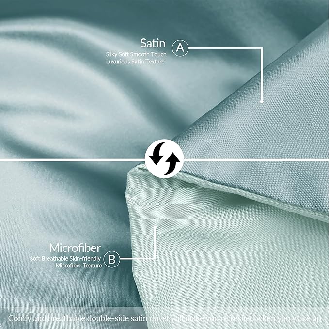 Whale Flotilla 3-Piece Reversible Silky Soft Queen Comforter Bedding Set, Luxurious Satin Comforters Full Size with 2 Satin Pillowcases, Lightweight Duvet for All Seasons, Haze Blue