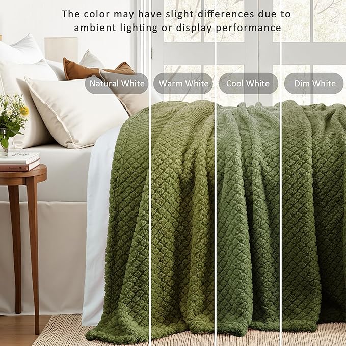 Exclusivo Mezcla King Size Fleece Blanket for Bed, Extra Soft Warm Decorative Fuzzy Blanket for Women, Lightweight Cozy Bedding Blankets, 90x104 Inches, Olive Green