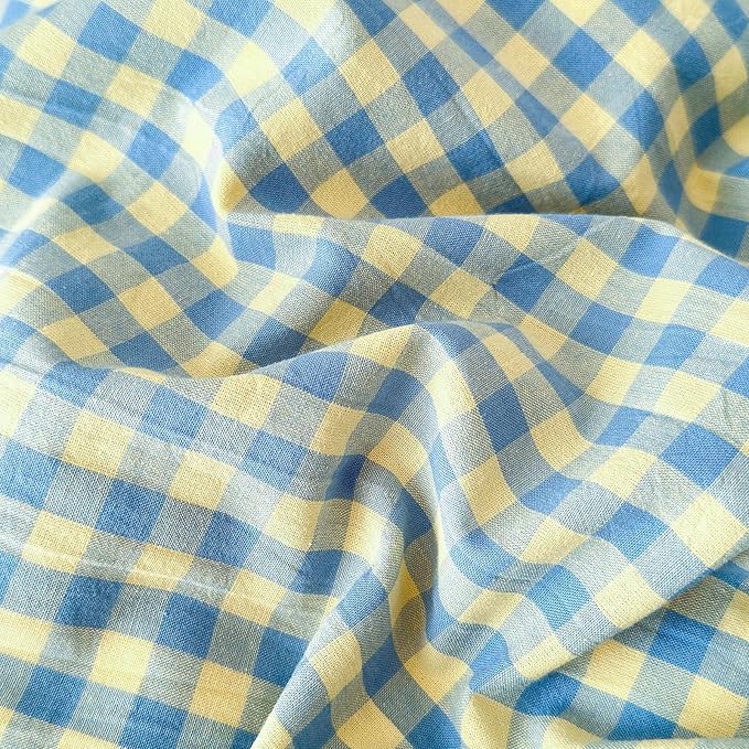 LifeTB Queen Comforter Set Blue Yellow Gingham Comforter with 2 Pillowcases Modern Style Geometric Plaid Comforter 3 Pieces Farmhouse Gingham Bedding Set Fluffy Grid Checkered Comforter Set