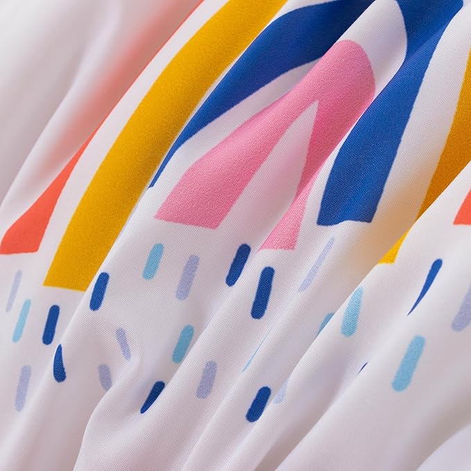 Btargot Lightweight Soft 3 Piece Rainbow Comforter Set with 2 Pillow Covers, Cartoon Leaves Flowers and Sun Star Bedding Set for Girls Boys Kids, Full White
