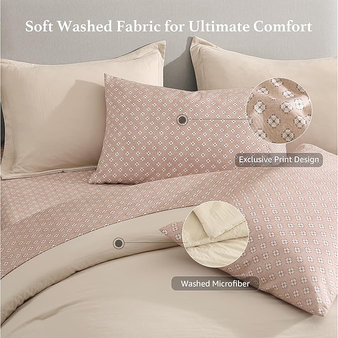 Monbix Full Size Comforter Set - 7 Pieces Oatmeal Prewashed Bed in a Bag Full Bedding Sets with Comforters, All Seasons Ultra Soft Comforter Bed Set with Sheets,Pillowcases & Shams