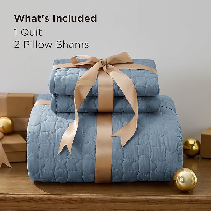 Bedsure Quilts King Size - Lightweight Bedspreads King Size with Lucky Star Quilting, Soft Quilt Bedding Set, Dusty Blue Comforter Set Coverlet for All Seasons with 2 Pillow Shams (106" x 96")