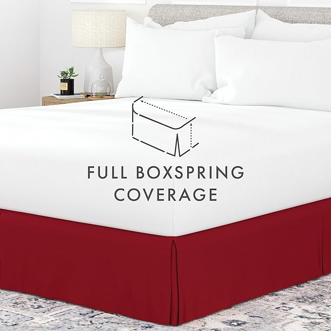 Linen Market Bed Skirt - Ultra Soft Microfiber - Easy Fit with 14 Inch Tailored Drop - Hotel Quality, Shrinkage & Fade Resistant - Bed Cover - Full Size Bed Skirts - Bedroom Décor - (Full, Burgundy)
