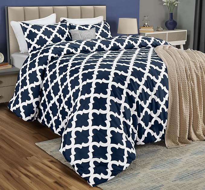 Printed Comforter Set (Queen, Navy) with 2 Pillow Shams - Luxurious Soft Brushed Microfiber - Goose Down Alternative Comforter by Utopia Bedding
