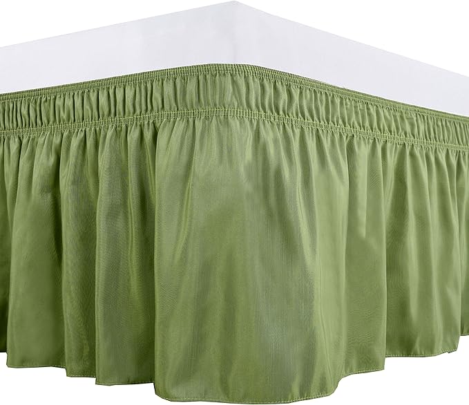 Bed Skirt Three Sides Fabric Adjustable Elastic Wrap Around Dust Ruffled Bed Skirts RV King, Sage, 16 Inch Tailored Drop