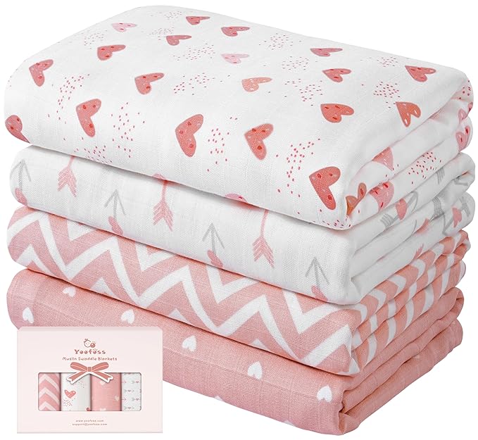 Yoofoss Muslin Swaddle Blankets, Organic Baby Blankets, 47 x 47 Inches Receiving Blanket for Baby Boys and Girls, Baby Essentials for Newborns Soft Breathable