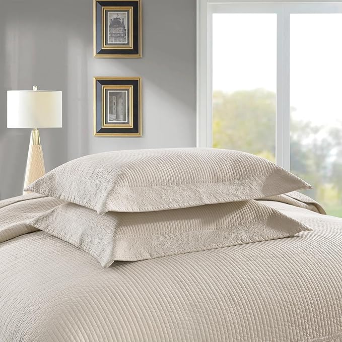 MarCielo 3-Piece 100% Cotton Oversized Bedspread Lightweight Quilt Coverlet Embroidery Farmhouse Bedding Set (TG Cream, Oversized King (118"x106"))