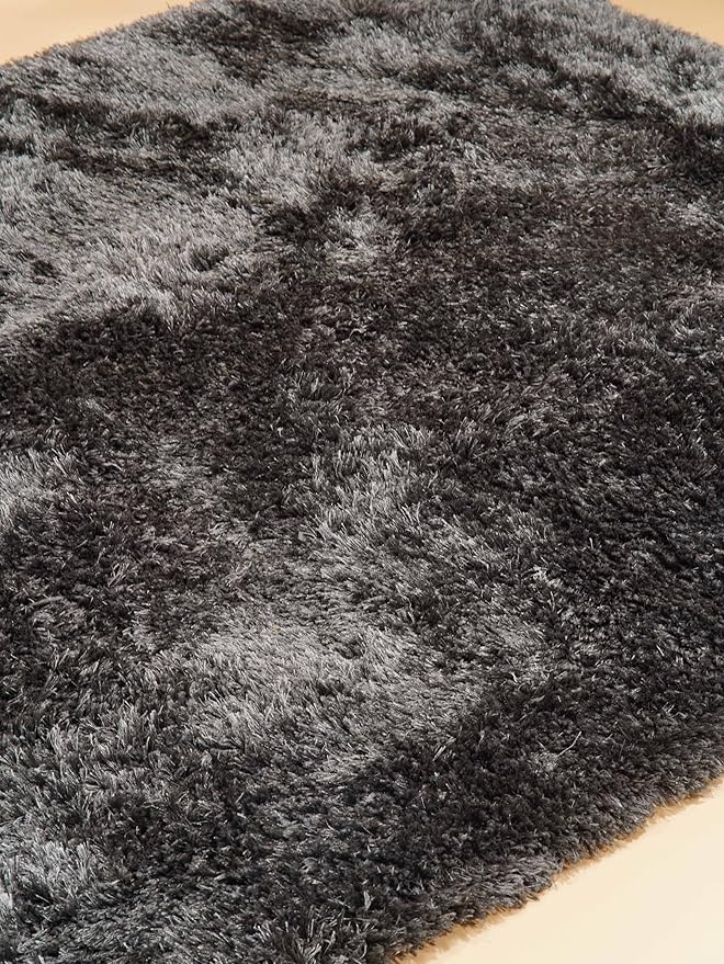 Hand Tufted SHAG Polyester ECO-Friendly Area Rugs - 2'8''x4'11'', Rectangle, Charcoal, Solid Plain Design, High Pile Thick Handmade Anti Skid Rugs for Living Room K00111