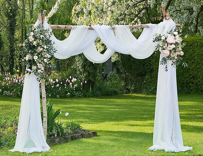 Warm Home Designs Set of 2 White & Beige Canopy Bed Curtains in 55 x 216 Inch Size. 2 Queen Bed Canopy Curtains Can Be Turned Into Kids Bed Tent or Bed Canopy for Girls. BE White & Beige 216"