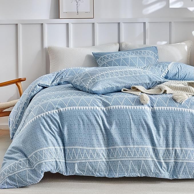 Lekesky Duvet Cover Queen Size, Boho Blue Duvet Cover Queen 3pc Ultra Soft Microfiber Breathable Bedding Duvet Cover Set with Zipper Ties (No Comforter)
