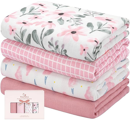 Yoofoss Muslin Swaddle Blankets, Organic Baby Blankets, 47 x 47 Inches Receiving Blanket for Baby Boys and Girls, Baby Essentials for Newborns Soft Breathable