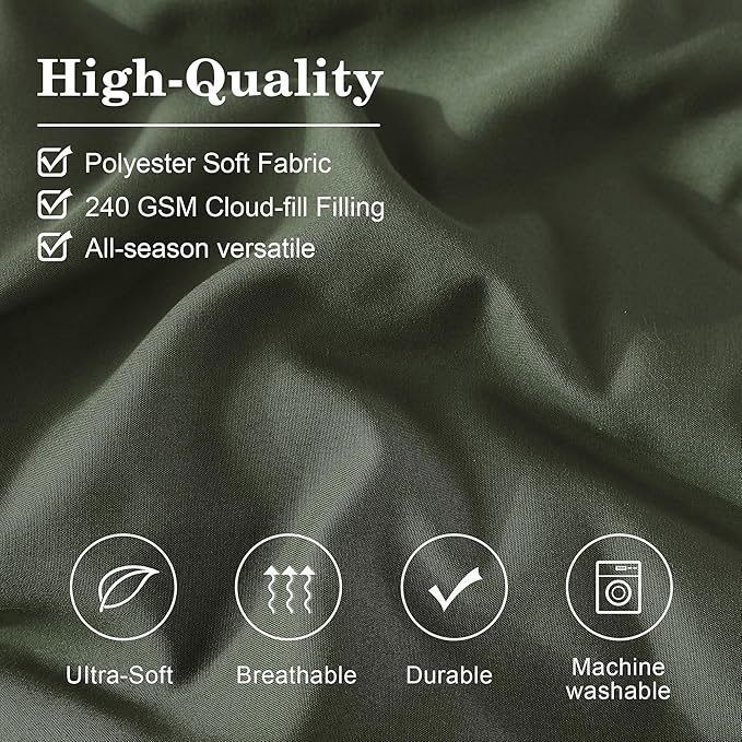 Monbix King Size Comforter Set - 7 Pieces Bed in a Bag King, Olive Green Bedding Sets with Comforter, All Seasons Comforter Bed Set with Sheets, Pillowcases & Shams