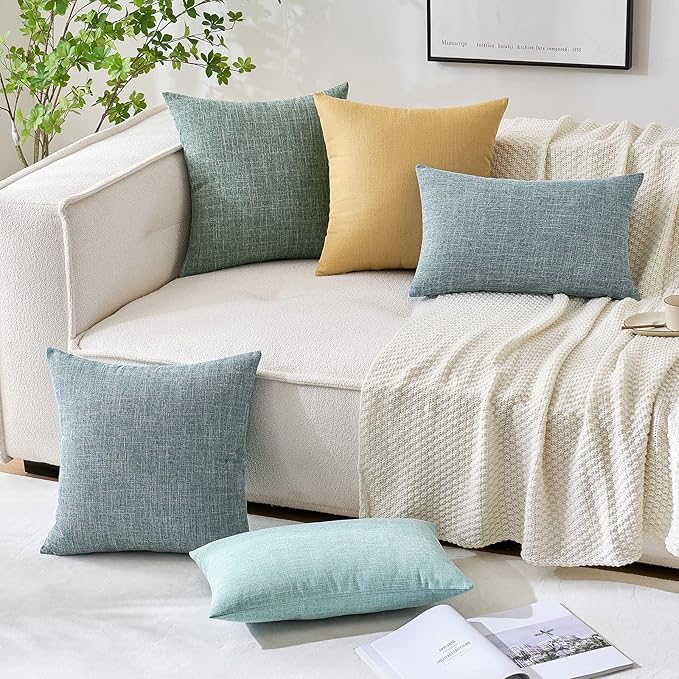 MIULEE Pack of 2 Decorative Linen Burlap Textured Pillow Covers Farmhouse Boho Accent Pillowcases Spring Home Decor for Couch Sofa Bedroom Living Room 20x20 Inch Sage Green