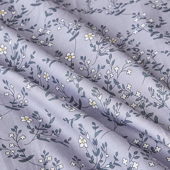YuHeGuoJi Lavender Purple Floral Duvet Cover King 100% Cotton 3 Pcs Set 1 Lilac Purple Ruffle Duvet Cover with Zipper Ties 2 Pillow Shams Garden Farmhouse Botanical Bedding Set Soft