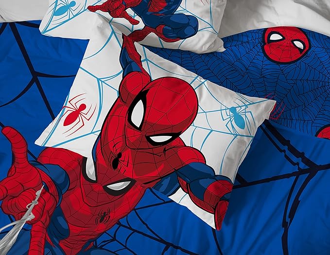 Jay Franco Marvel Spiderman Webtastic 7 Piece Full Size Bed Set - Includes Reversible Comforter & Sheet Set - Super Soft Kids Bedding Fade Resistant Microfiber (Official Marvel Product)