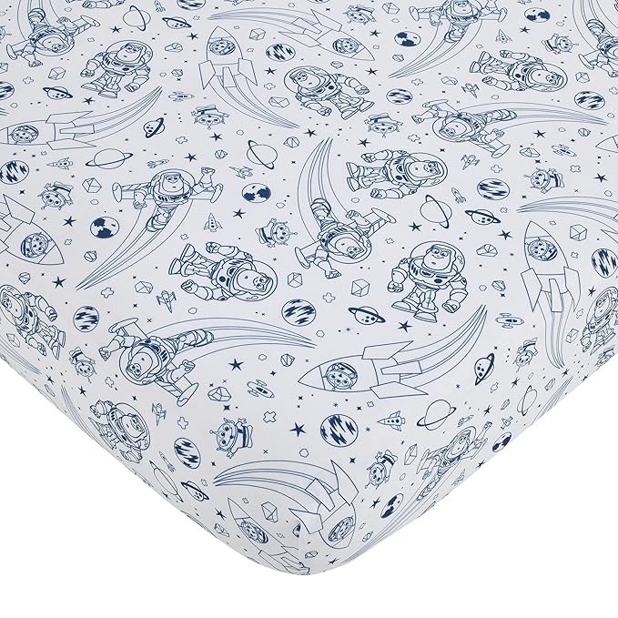 Disney Toy Story Outta This World Blue and Gray 3 Piece Nursery Crib Bedding Set - Comforter, Fitted Crib Sheet, and Crib Skirt