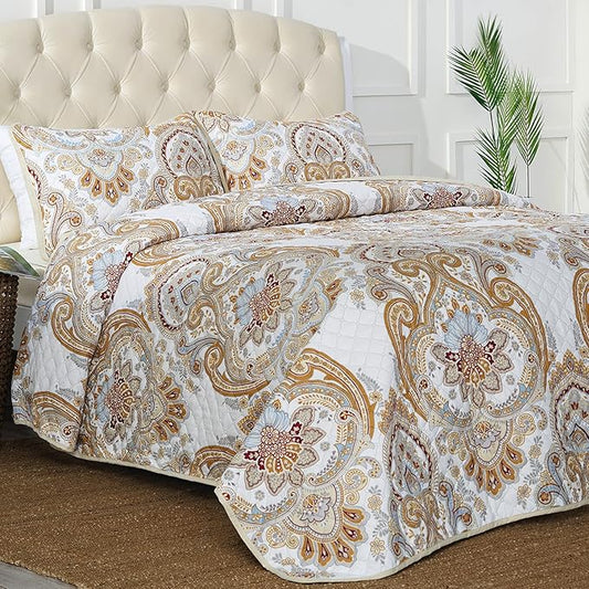 Mellanni Twin Bedspread Coverlet Set - Bedding Cover with Sham - Ultrasonic Quilting Technology - 2 Piece Oversized Quilt Set - Bedspreads & Coverlets (Twin, Paloma Beige)