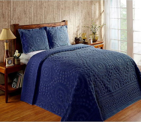 Better Trends 1 Piece Chenille Bedspread King Size 100% Cotton Chenille Bedding Lightweight Medallion Pattern Bedroom Decor Rio Collection