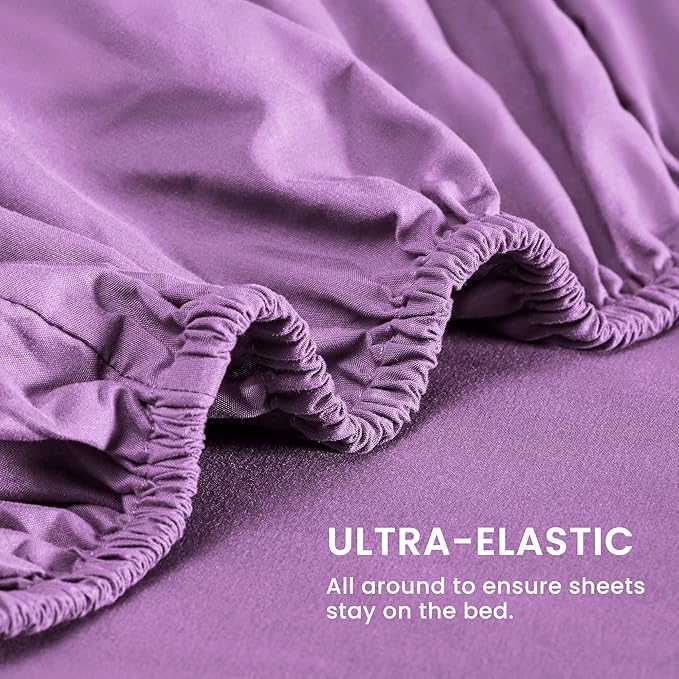 SLEEP ZONE Super Soft Cooling Twin Bed Sheets Set 3 Piece - Easy Care Fitted Flat Sheet & Pillowcase Sets - Wrinkle Free, Fade Resistant, Deep Pocket 16" (Lavender, Twin)