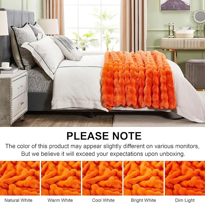DREAMNINE Decorative Fuzzy Soft Fall Bubble Faux Fur Throw Blanket for Couch 50" x 60",Luxury Autumn Plush Fluffy Blankets,Cute Lovely Halloween Cozy Thick Warm Furry Blanket for Winter,Pumpkin Orange