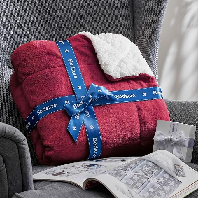 Bedsure GentleSoft Sherpa Fleece Blankets King Size for Bed, Non-Heated, Thick and Warm Throw for Girls and Women, Soft Fuzzy Plush King Christmas Blanket for Winter, Red, 108x90 Inches