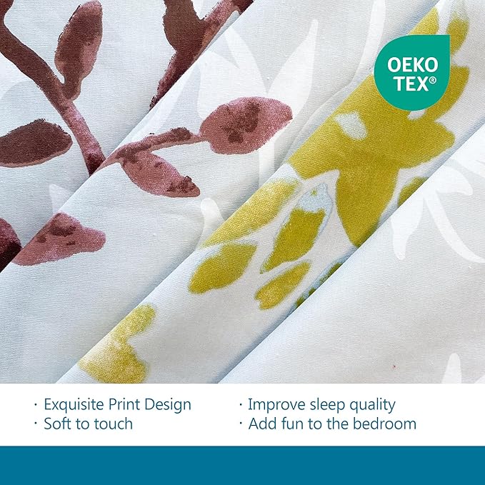 Style Quarters 3PCS King Duvet Cover Set 100% Cotton Duvet Cover with White Leafy Silhouettes Cotton Duvet Cover King Size Machine Washable Includes 1 Duvet Cover + 2 Shams (King)