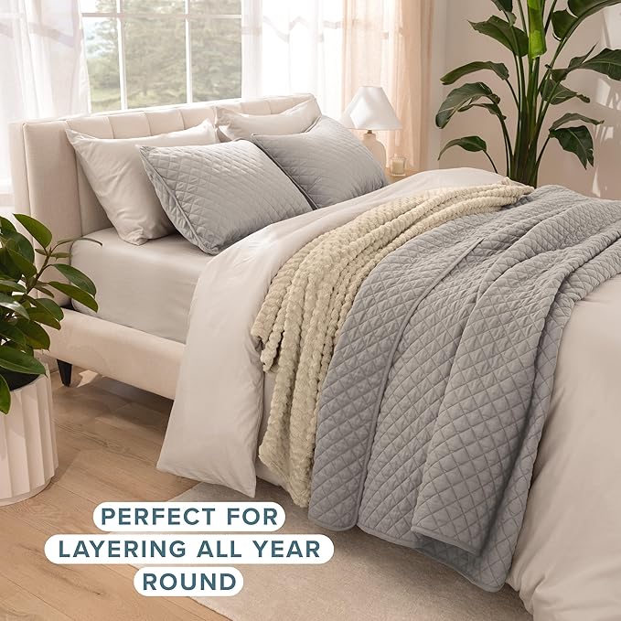 Bare Home Coverlet Set - Twin/Twin Extra Long - Lightweight Bed Decor - Comforter Alternative - All-Season Quilted Bedspread (Twin/Twin XL, Light Grey)