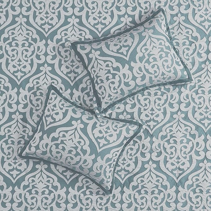Madison Park Odette Cozy Comforter Set Jacquard Damask Medallion Design - Modern All Season, Down Alternative Bedding, Shams, Decorative Pillows, Cal King(104 in x 92 in), Aqua