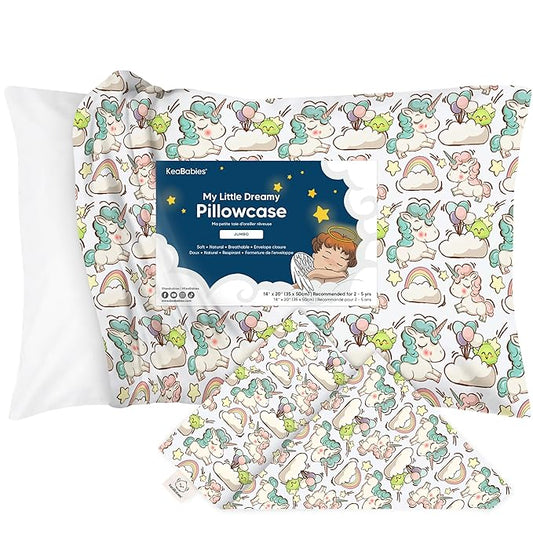 KeaBabies Toddler Pillowcase 13"x18" - Organic Cotton Toddler Pillowcase for Kids,Boys,Girls,Soft & Durable Cotton Cover for Miniature Sleepy Pillows,Cute Colors,Pillow Sold Separately(Unicorn Dreams)