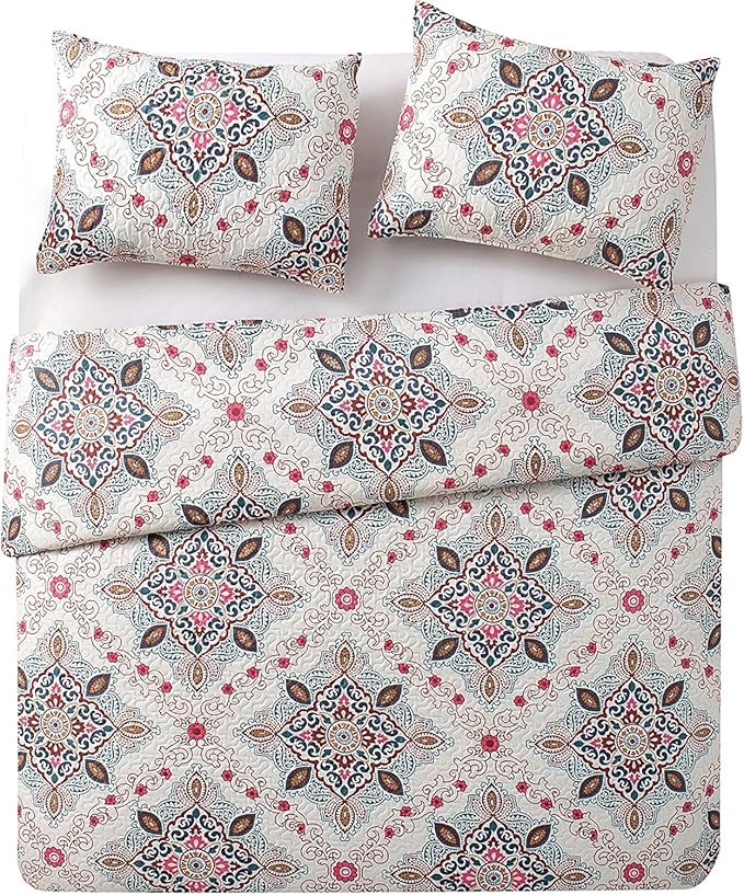 VCNY Home - Quilt Set, 3-Piece Reversible Medallion Bedding with Matching Shams, Cozy Room Décor (Wyndham Blue, Full/Queen)