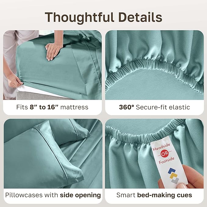 California Design Den Full Size Bed Sheets Set - Soft 400 Thread Count Sateen, Natural 100% Cotton Sheets with Deep Pockets, Breathable, and Durable Bedding Set - Teal