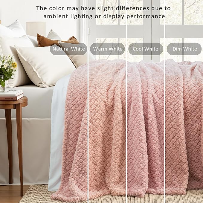 Exclusivo Mezcla Queen Size Fleece Blanket for Bed, Extra Soft Warm Decorative Fuzzy Blanket for Women, Lightweight Cozy Bedding Blankets, 90x90 Inches, Pink