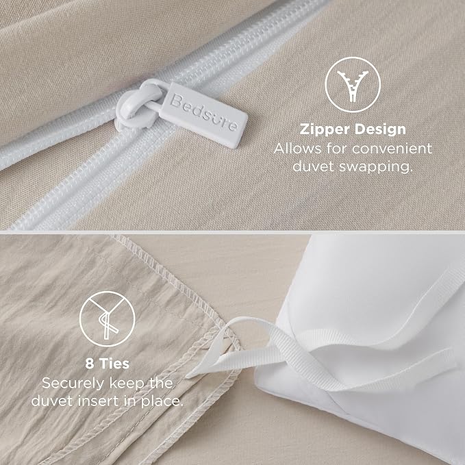 Bedsure Duvet Cover Twin/Twin XL Size - 2 Pieces Prewashed Cotton-Like Extra Soft Bedding Set, Includes 1 Twin Duvet Cover 68x90 Inches with Zipper Closure & 1 Pillow Sham, Linen, No Comforter